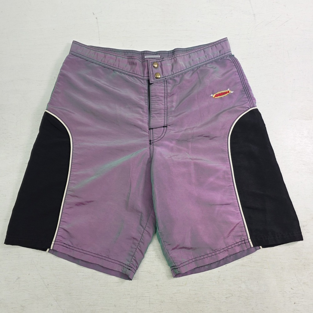 Vintage Linden 90s Iridescent Purple Green Surfer Board Shorts Sz 34 VG Rare!